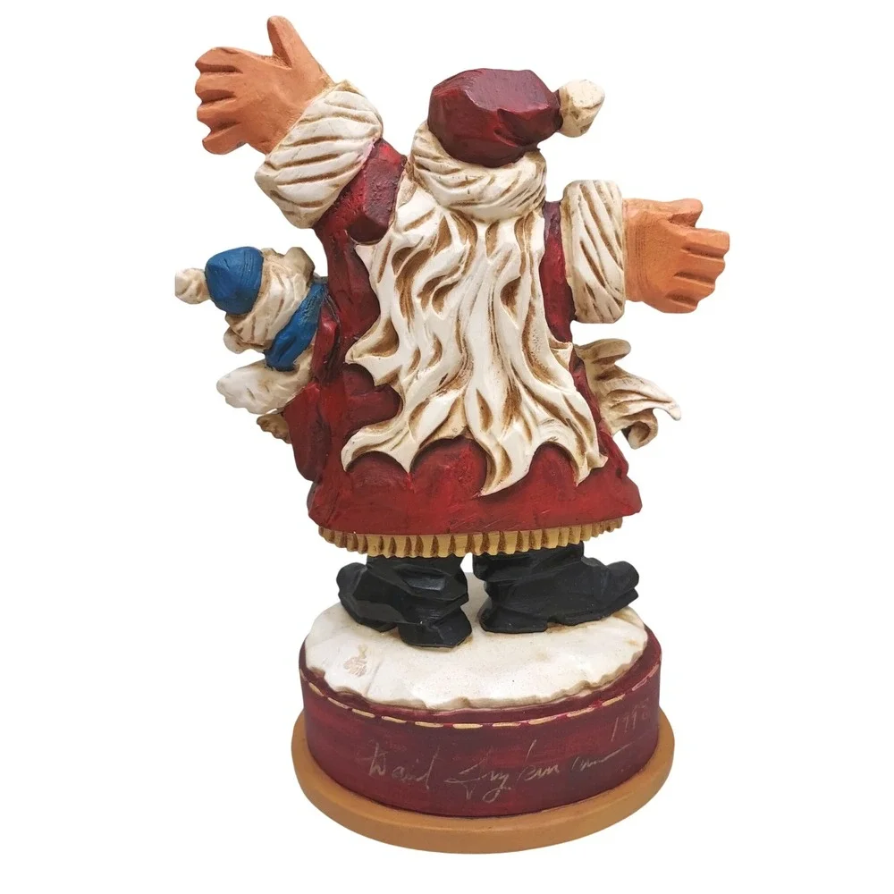 David Frykman Santa Xmas Figurine Happy Holidays Polar Bear Folk Art Signed 1998